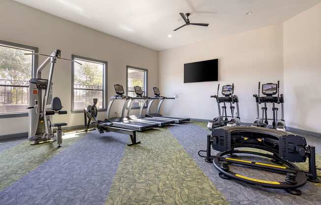 the gym at the preserve at polk apartments at Sladestone Shadow Creek, Texas, 77584