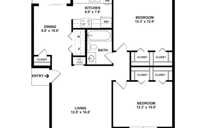 2 beds, 1 bath, 863 sqft, $880
