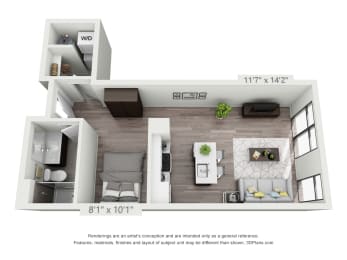 Studio, 1 bath, 510 sqft, $1,830