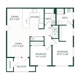 2 beds, 2 baths, 1,007 sqft, $1,935