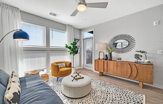 a living room with a couch and a coffee table