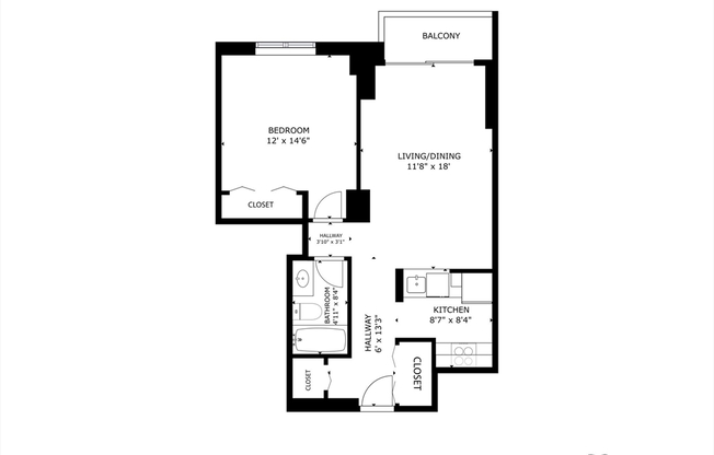 1 bed, 1 bath, 663 sqft, $3,400, Unit 1027
