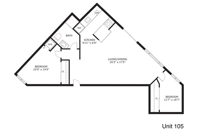 2 beds, 1 bath, 815 sqft, $2,220, Unit 105