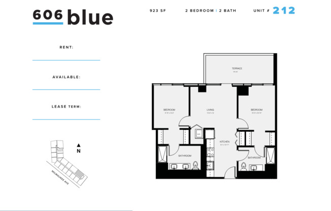 2 beds, 2 baths, 923 sqft, $4,000, Unit 212