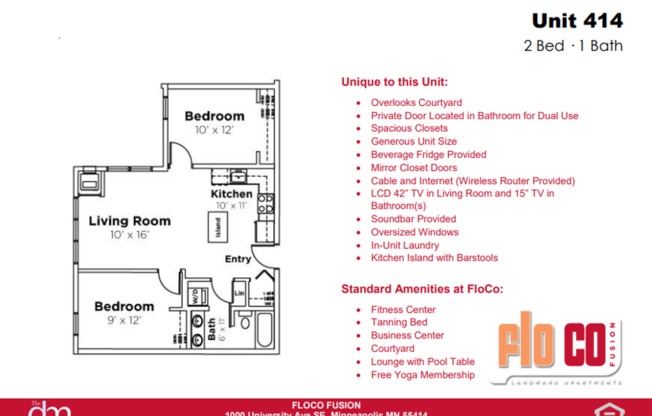 2 beds, 1 bath, 822 sqft, $1,880, Unit 414