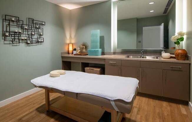 Massage room with bed