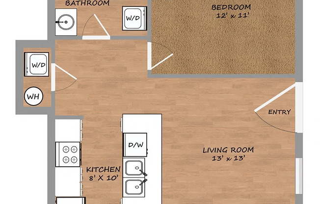 1 bed, 1 bath, 627 sqft, $1,195