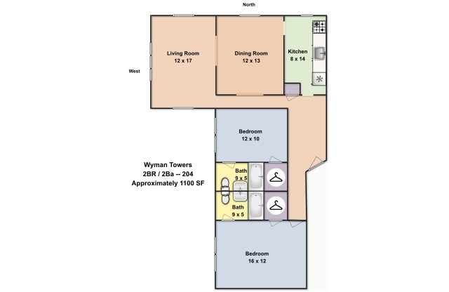 2 beds, 2 baths, 1,050 sqft, $2,050, Unit 704