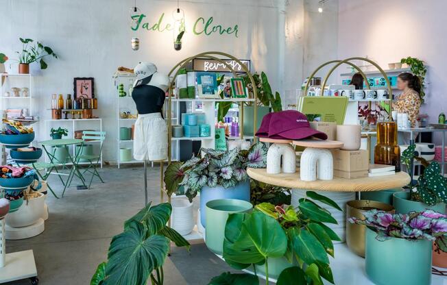 Shop local finds, greenery, and gifts at Jade & Clover—an eclectic boutique near Modera Gulch in the heart of Nashville.