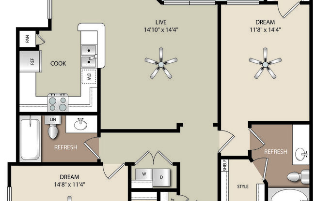 2 beds, 2 baths, 1,127 sqft, $1,853