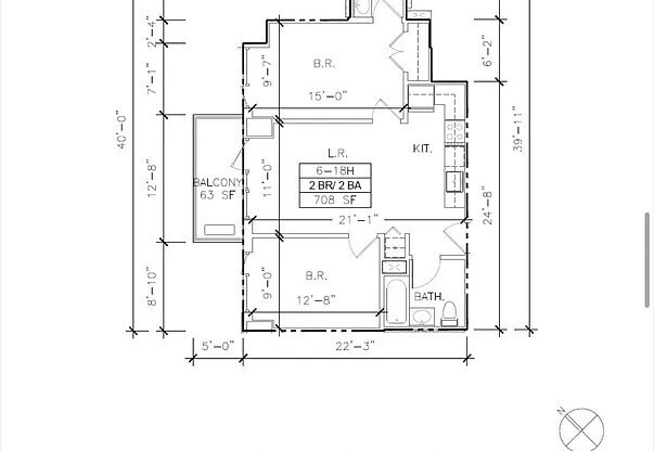 2 beds, 2 baths, 708 sqft, $4,000, Unit 11H