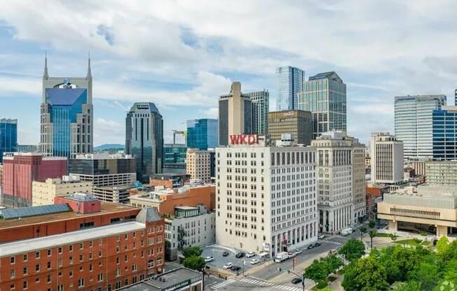 A cityscape with the WKYF building prominently displayed.