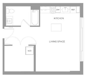 Studio, 1 bath, 514 sqft, $1,644