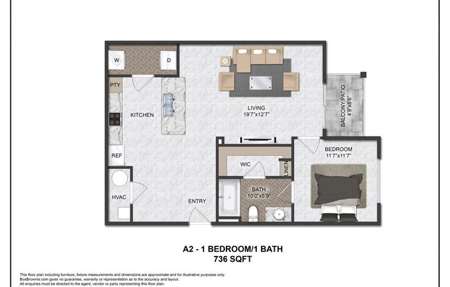 1 bed, 1 bath, 736 sqft, $1,490, Unit 2313