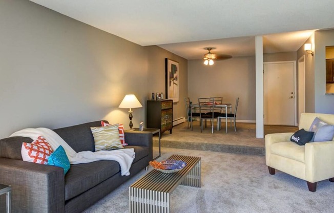 Living Area With Kitchen View at Glen at Burnsville, Burnsville