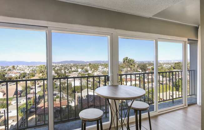 Dining area of a studio unit with a great views from the balcony