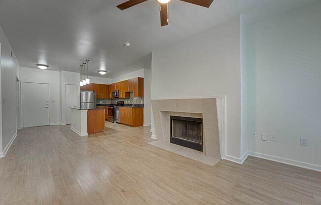 Living Area With Fireplace at Vue Greenville, Texas