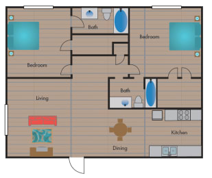 2 beds, 2 baths, 990 sqft, $1,399