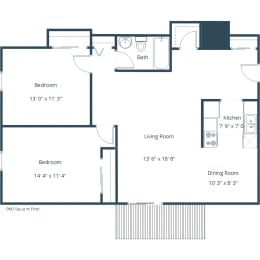 2 beds, 1 bath, 960 sqft, $1,325