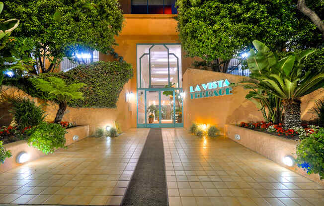 Entrance At Night at La Vista Terrace, Hollywood, California