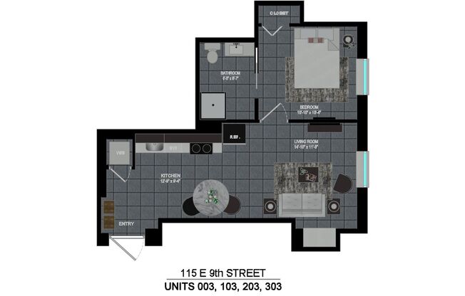 1 bed, 1 bath, 500 sqft, $1,300, Unit Schwab Industrial-203