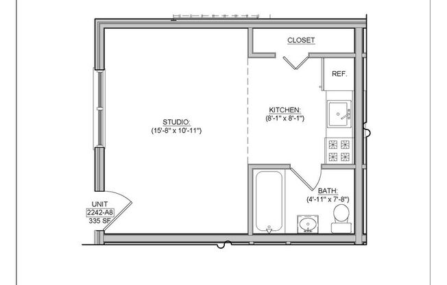 Studio, 1 bath, 335 sqft, $735