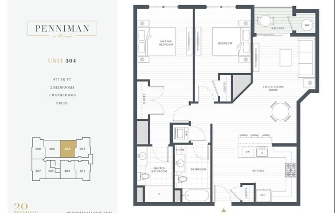 2 beds, 2 baths, 997 sqft, $3,300, Unit 304