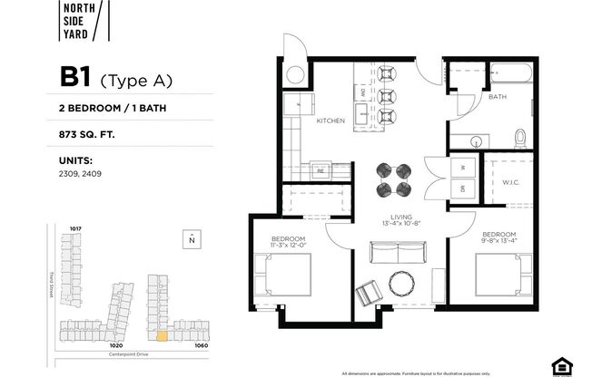 2 beds, 1 bath, 873 sqft, $1,725