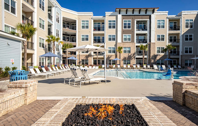 Pool with firepit lounge at Central Island Square, Daniel Island, SC, 29492