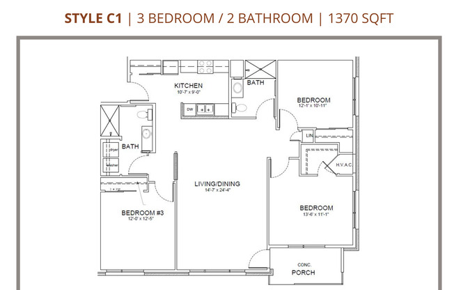 3 beds, 2 baths, 1,370 sqft, $1,515, Unit 115