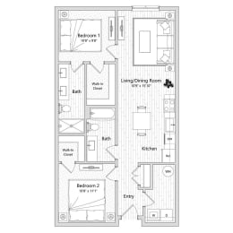 2 beds, 2 baths, 997 sqft, $2,500
