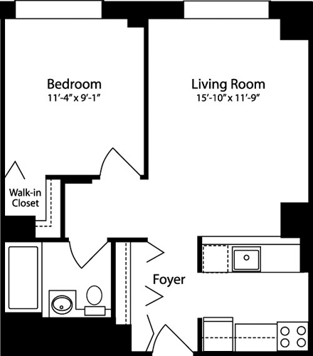 1 bed, 1 bath, 558 sqft, $4,071, Unit 14W