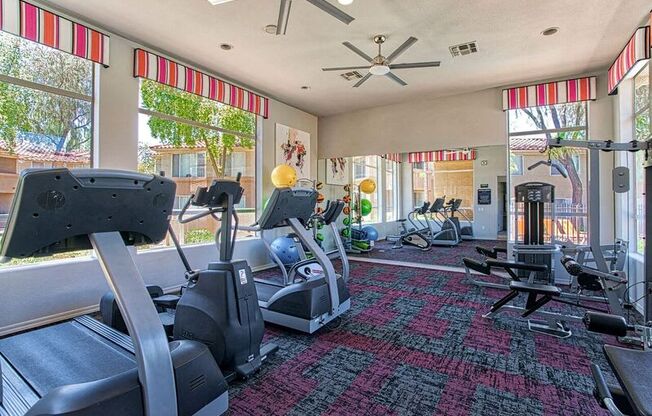 Gym with aerobic equipment for apartments in mesa arizona at Vista Grove Apartments, Mesa, AZ