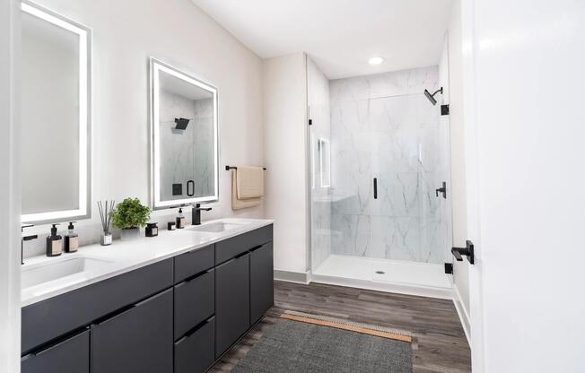 Premium home bathrooms at Modera Westside Trail feature spacious vanities and sleek finishes, offering a refined start and end to each day.