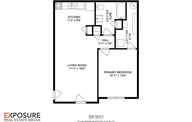 1 bed, 1 bath, 640 sqft, $825, Unit 400 - 3