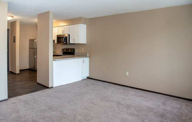 upgraded studio apartment, carpet in living space