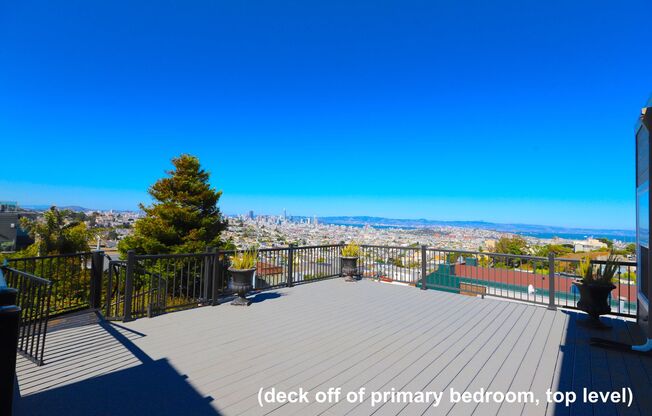 Noe Valley: Italianesque Three Level Home 4 Bedroom 4 Bath with Sweeping Views from the 5 Decks, Back Yard & 2 Car Garage