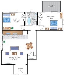 2 beds, 1 bath, 1,118 sqft, $2,899