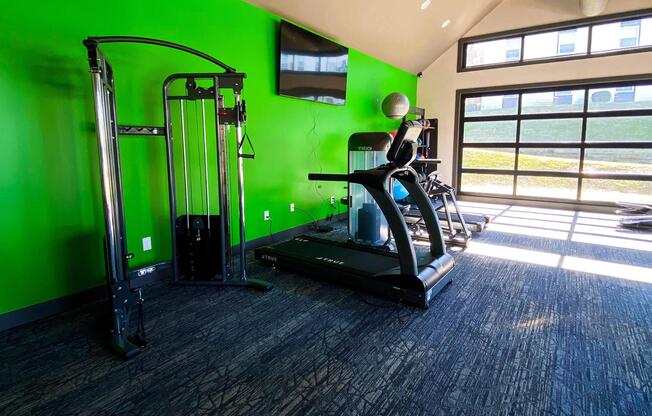 Gym with treadmill and television