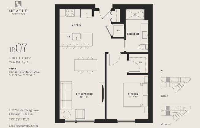 1 bed, 1 bath, 744 sqft, $2,595, Unit 510