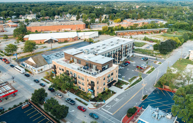 an aerial view of a building in a city at Barrington 101, Illinois, 60010
