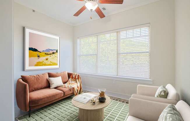 a living room with a couch and a coffee table