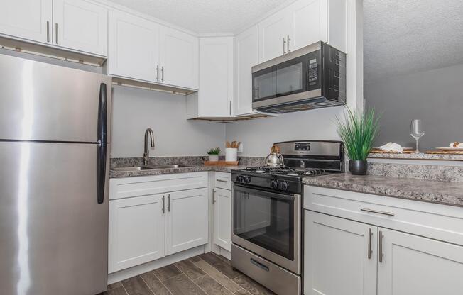 a kitchen with a stove sink and refrigerator