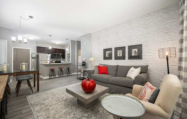 a living room with a couch and a table