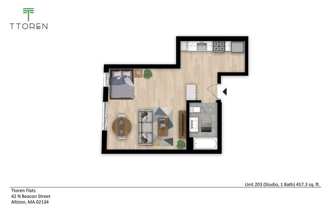 Studio, 1 bath, 457 sqft, $2,675, Unit 203