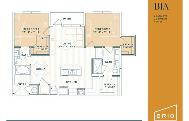 2 beds, 2 baths, 1,071 sqft, $1,800