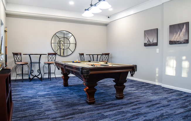 Game room with billiards table at The Legends at Eagle Mountain Lake, Fort Worth, Texas