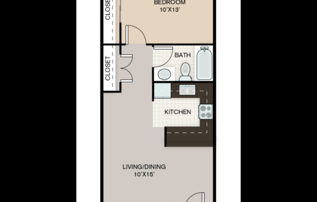 1 bed, 1 bath, 543 sqft, $799