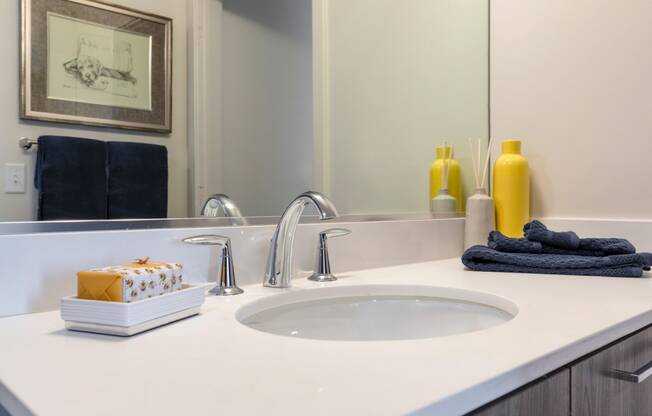 Bathroom sink at Trove Apartments, Arlington