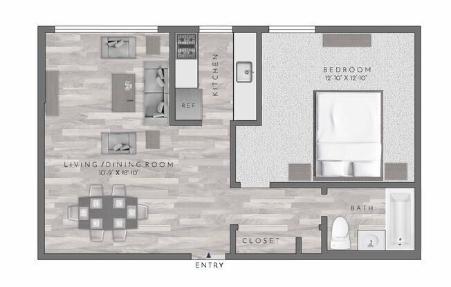 1 bed, 1 bath, 582 sqft, $2,635